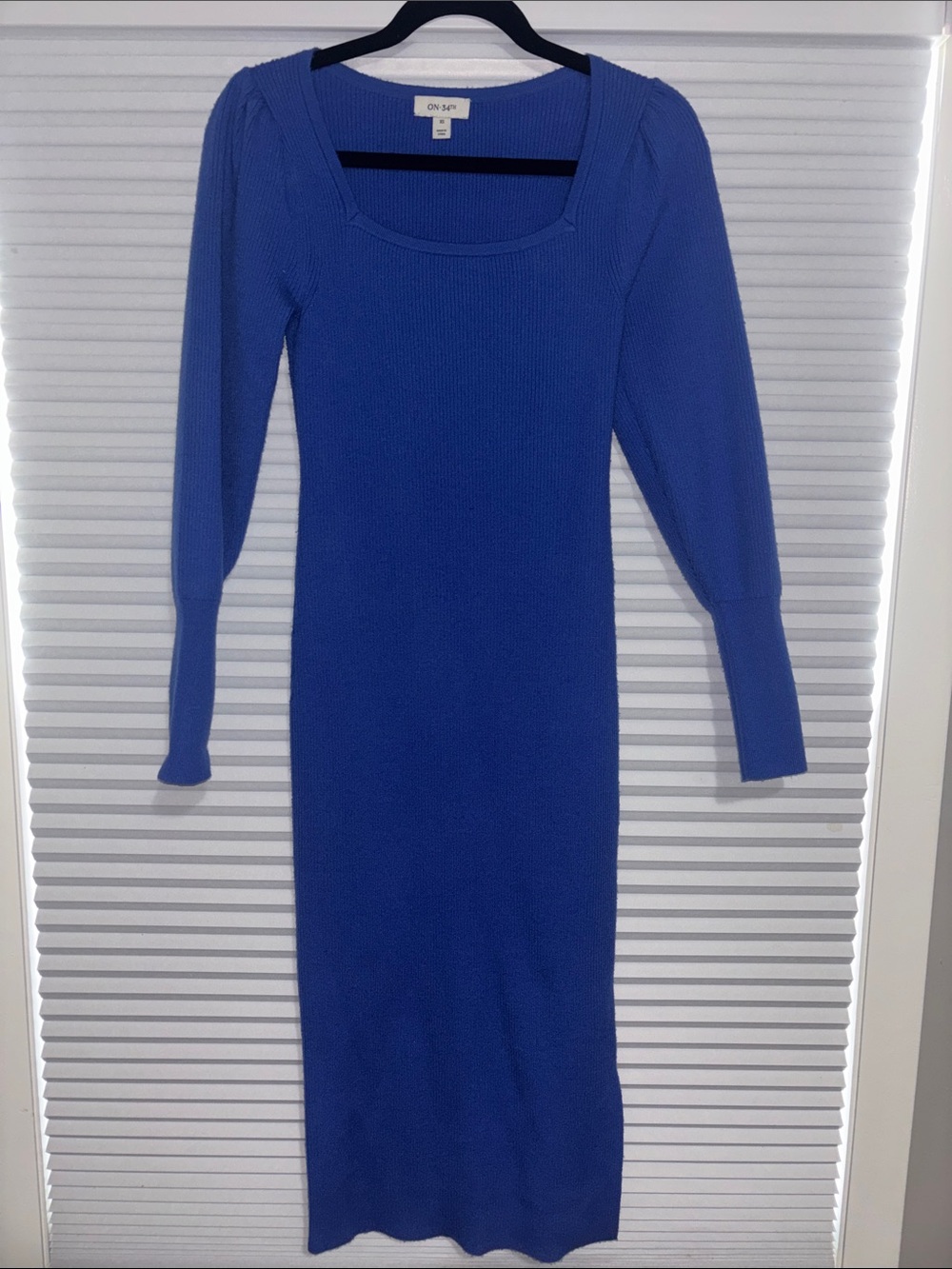 ON & ON Royal Blue Ribbed Midi Dress with Square Neck